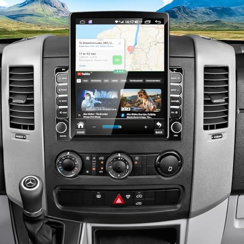 4G+64G Android Car Stereo for Mercedes Benz Sprinter 2007-2018 with Wireless Carplay Android Auto, 9.7 Inch Touchscreen 2 Din Car Radio Head Unit Support Bluetooth GPS FM BT EQ SWC Backup Camera Mic