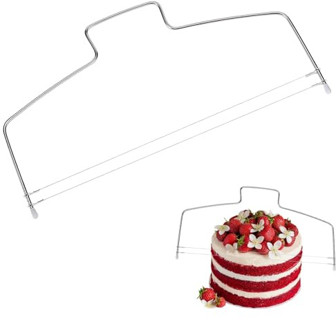 Cake Slicer, Professional Stainless Steel Cake Cutter and Leveller, Adjustable Double Wire Layer Cutter, 31.8cm Carbon Steel Baking Tool for Even Cakes Layers, Silver