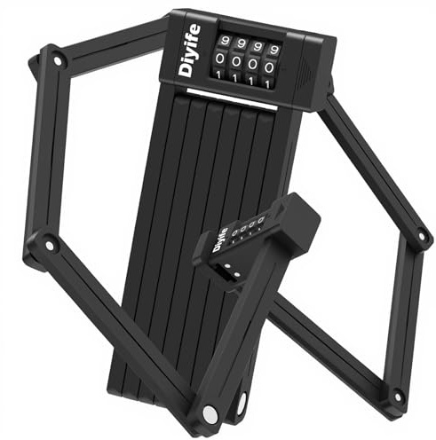 Diyife 120cm Antivol Velo Pliable 4 Chiffres, Haute Serrure Robuste Antivol | Étanche & Anti-Rouille, Rotation 360°, Cadenas Velo Antivol Avec Support & Sangle pour Vélo, Scooters, Moto