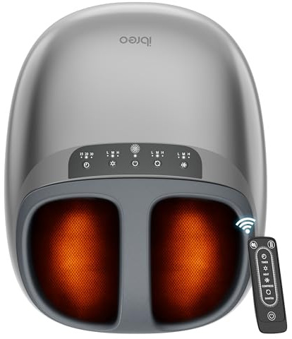 ibreo Shiatsu Foot Massager with Heat, Deep Kneading Therapy, Air Compression, for Feet Neuropathy, Plantar Fasciitis, Pain Relief, with Auto-Off Timer, Remote Control, for Men Women Size up to 13