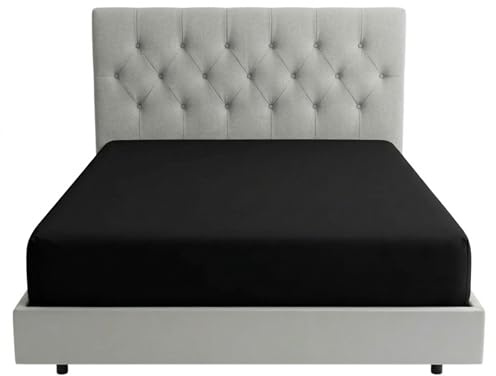 BRIT COTTON® Fitted Sheet – 25cm/10 Deep Pocket, Easycare Soft Percale Bed Sheet with Elasticated Corners, Non-Iron, Breathable, Durable Polycotton Bottom Sheet (Black, Double)