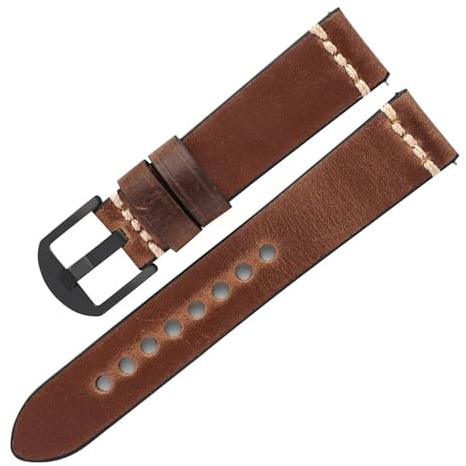 HuanJ Lyxiga Nötskinnsarmband For Män 20 Mm 22 Mm Oljevax Läderklocka Armbandsremmar For Klocktillbehör(Brown,22mm)