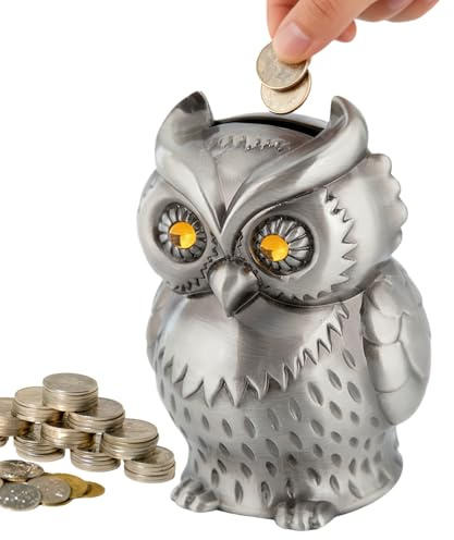 Ihdjasg Tirelire en métal en forme de hibou - Boîte de rangement - Tirelire pour finances - Gestion financière pour adultes - Décoration de bureau - Décoration de salon