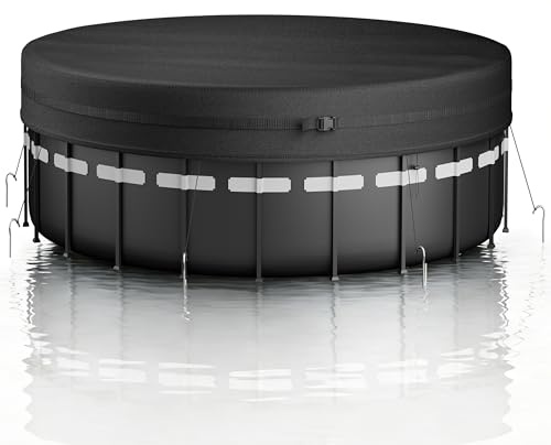 CQQGO Cubierta para piscina redonda, 420D resistente a los rayos UV, para verano e invierno, con cordón y clavos para el suelo, resistente al viento y al desgarro, evita que se caigan las hojas
