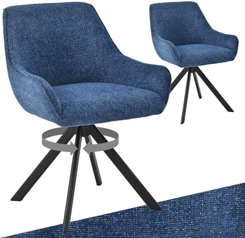 Goeurvant Esszimmerstühle Drehbar 2er Set mit Armlehne – 360°Drehbar Polsterstuhl Chenille Modern Drehstuhl Küchenstuhl mit Metallgestell und Lehne für Esszimmer, Wohnzimmer, Büro, Dunkelblau