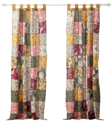 Greenland Home Antique Chic Authentic Patchwork Curtain Panel Set, 84 x 84 inches, Includes Two (2) 42 W x 84 L Panels
