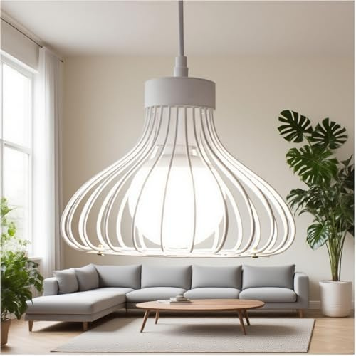 Chrasy Retro Metall Pendelleuchte Hängeleuchte Käfig Vintage Industrie Deckenlampe Antike Cage Deckenluechte E27 Edison Kronleuchter Deckenbeleuchtun(Weiß)