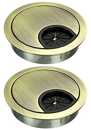 sourcing map Cable Hole Cover, 2.1Inch/53mm Zinc Alloy Desk Wire Cord Cable Grommets Hole Cover for Office PC Desk Cable Cord Organizer, 2 Pcs Bronze Tone