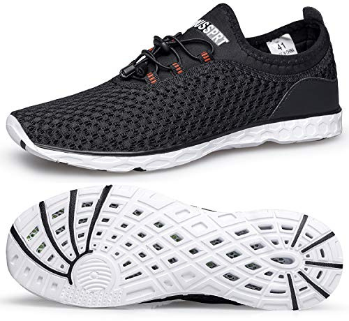 DOUSSPRT Men's Water Shoes Quick Drying Sports Aqua Shoes Blackwhite Size 10