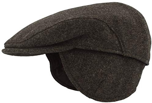 Breiter Herren Winter Schiebermütze mit Ohrenklappen Flatcap Schirmmütze 100% Wolle mit ausklappbarem Ohrenschutz Mütze Hautfreundlich & Bequem