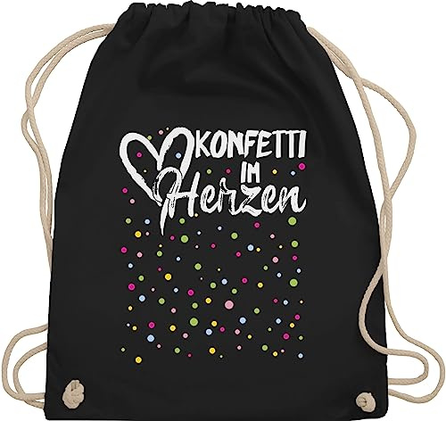 Turnbeutel Rucksack - & Fasching - Taschen - Konfetti im Herzen Karneval I - Unisize - Schwarz - tasche für wurfmaterial karnevalsbeutel faschings herz beutel rot karnevalstasche karnevals confetti
