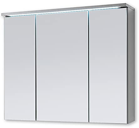 Stella Trading TWO Spiegelschrank Bad mit LED-Beleuchtung in Titan / Weiß - Badezimmerspiegel Schrank mit viel Stauraum - 80 x 68 x 22,5 cm (B/H/T)