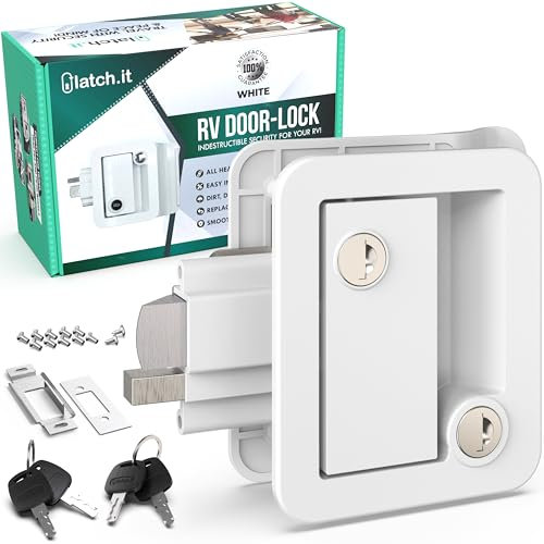 LATCH.IT Ersatz-Türschloss für Wohnmobile, hochwertiger Wohnmobil-Türgriff und Camperriegel mit 4 Schlüsseln, vertrauenswürdiges Anhängerschloss für Reisemobil, passend für 7 x 9,5 cm Löcher, Ersatz
