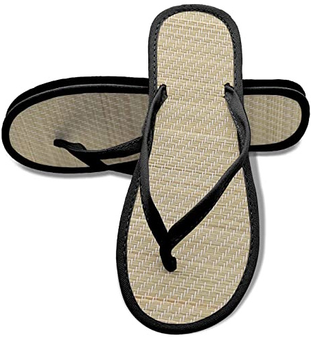 Schwarz Flip Flops Damen Herren Bambus Hausschuhe Frauen Zehentrenner Sommer Pantoletten Natural-Style Sandalen Pantoffeln 36 Schwarz