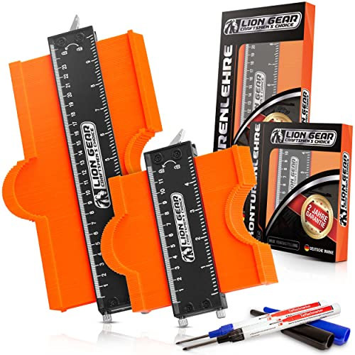 LION GEAR CRAFTSMEN'S CHOICE Konturenlehre-Set 12,5cm & 25cm | Präzises Kopieren von Ecken, Kanten & Rundungen | Inkl. 2 Tieflochmarker für professionelles Arbeiten
