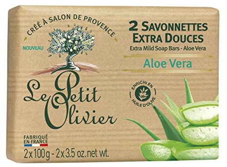 LE PETIT OLIVIER - 2 Savonnettes Extra Douces - Aloe Vera - Parfum de la Région de Grasse - Nettoient la Peau en Douceur - Fabriqué en France - 2x100g