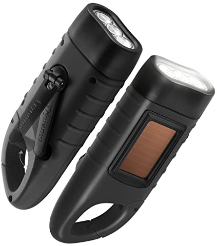 GeeRic Linterna Dinamo Solar con Manivela, 2 Emergencia Linterna Led Recargable Portátil sin Pilas para Camping, Linterna Supervivencia Impermeable con Mosquetón para Montañismo,Tienda de campaña