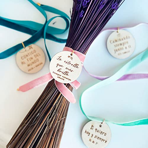 MONAMI - Medaglia per bouquet in legno personalizzata, vari disegni a scelta. Nastro in velluto con rondella e finiture dorate.