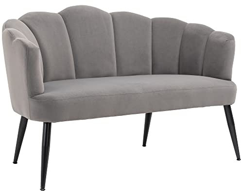 HOMCOM Divano 2 Posti in Velluto, Divano a Conchiglia, Divanetto da Salotto, con Gambe in Metallo, Stile Moderno, Elegante, da Soggiorno, 132x66x80cm, Grigio