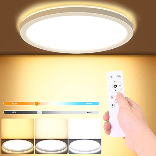 LEZOE Plafoniera LED Soffitto Dimmerabile con Telecomando, 18W 1800LM Lampada da Soffitto 3000K-6500K Plafoniera Bagno 2,5cm ultrasottile Lampadario LED Moderna per Cameretta, Cucina, Soggiorno Ø22CM