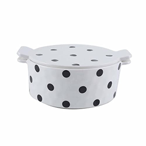 Pirofila Con Coperchio, Pirofila in Ceramica Con Manico, Fondo Antiscivolo, Adatta Per Forno E Microonde,Bianca