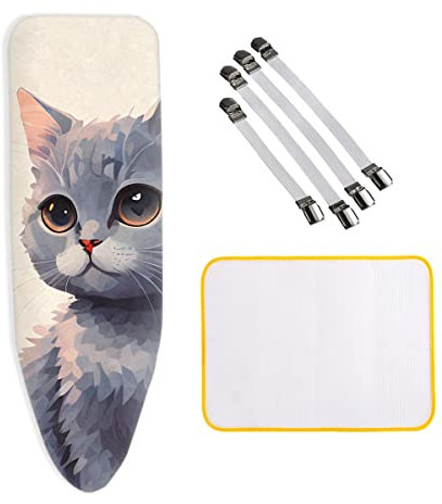 Bügelbrettbezug 120x40cm 100% aus Baumwolle Bügelbrett Bezug, Bügeltischbezug für schnelles und leichtes Bügeln, Bügeltischbezug für Dampfbügeleisen 4 Bezugsspanner