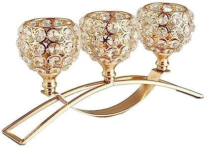 HEXEH Kerzenhalterhalter Metall Kerzenhalter Kerzenständer Kristall Kaffee Esstisch Mittelstücke Ständer Kerzenhalter Hochzeit Weihnachten Heimdekoration Kandelaber (Color : Golden)