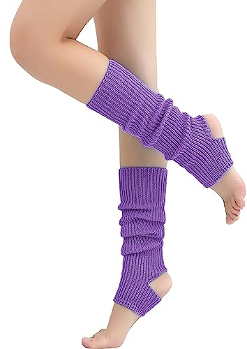 Nanxson Calentadores De Punto ParaLas Mujeres Calentadores De Estribo De Neón Acanalado Extra Suaves Para Fiesta Baile Yoga Deporte(Morado)