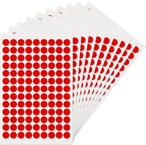 YIKIADA 1170 Stück Rot Runde 13 mm Punktaufkleber Selbstklebende Markierungspunkte Wasserdicht Klebepunkte Aufkleber Kleine Farbkodierung Etiketten