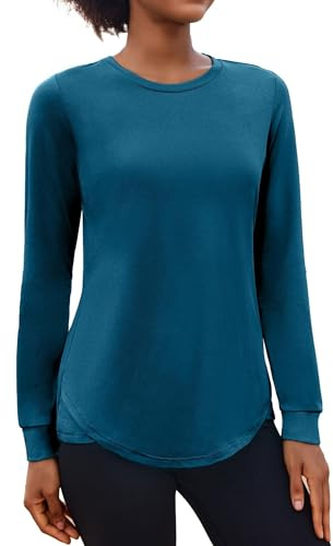 PINSPARK Women's Sports T-Shirts Long Sleeve Running Tops Lightweight Workout Yoga T-Shirt Round Neck UV Shirts Quick Dry Fitness Yoga Top Pilates Outdoor Bleu foncé S