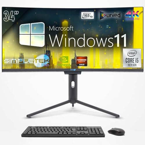SIMPLETEK - Computer All in One 34 Schermo Curvo 4K 165Hz per Gaming, Grafica | Core i5 10° Gen | Windows 11 Pro | GPU GTX1660 6GB | 16GB RAM SSD 480GB | Webcam 2K | BT 5.2