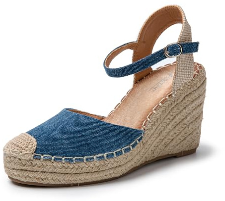 JOMIX Sandali Donna Estive Ciabatte Ragazze Espadrillas Eleganti Zeppa Pantofole Fibbia Casual Mare Spiaggia SD9374 (Blu Jeans,40)