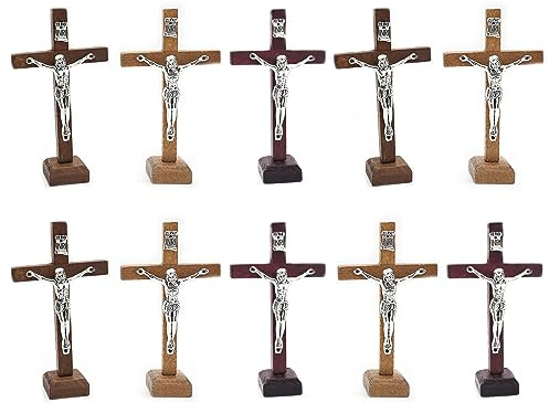 10pcs Wooden Tabletop Cross Ornament Standing Crucifix Cross Decoration Small Religious Christian Standing Cross Wooden Cross Ornament Tabletop Decor With Stand