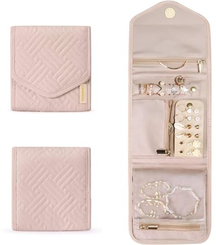 SXCCNW Schmuckroll Organizer Tasche, Reise Schmuckaufbewahrung, Schmuck Organizer Tasche, Faltbare Reise Schmuck Organizer für Ringe Ohrringe Halsketten Uhren Armbänder