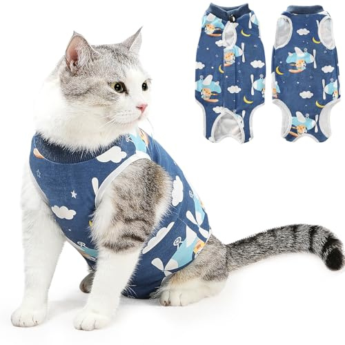 SlowTon Gato Cirugía Recuperación Traje - Gatito Onesie para Gatos después de la cirugía, Cono E Collar Alternativo para Gatos Hembra Macho, Traje de Recuperación de Esterilización Quirúrgica