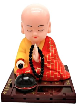 Zuasdvnk Figurine De Petit Moine À Tête Solaire Voiture Secouant La Tête Statue De Petit Bouddha Chinois Ornement De Tableau De Bord De Voiture Décorations pour La Maison