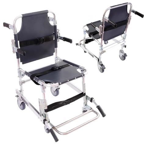 Treppenlift Treppensteiger Rollstuhl Klappbarer Treppenstuhl für Senioren mit Behinderung, Sicherheitslift-Transportstuhl mit 4 Rädern und Verstellbarem Griff, EMS-Notfall-Evakuierungsstuhl für Den Da
