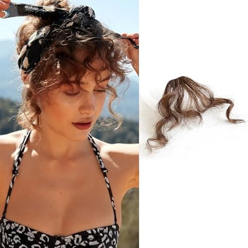 CADTARBAB Bangs Clip in Kurze Lockige Gewellte Haarklammer Haarteil One Piece Hair Clip in Pony Fringe Extensions Natürliche Bangs with Tempel für Frauen (Hellbraun)