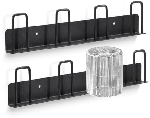Huakaile Set of 2 Wall Mounted Mug Rack with 8 Hooks, Coffee Cup Holder, Metal Mug Wall Rack Hanger Cup Storage Organizer for Kitchen Office Bar Display Accessories (Black)