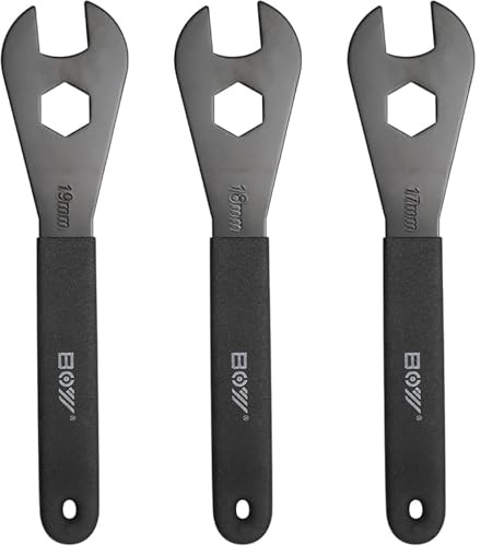 Juego de 3 Llaves Cónicas de Acero al Carbono para Bicicleta - Herramientas de Reparación de Buje con Llave Inglesa (17/18/19 mm)