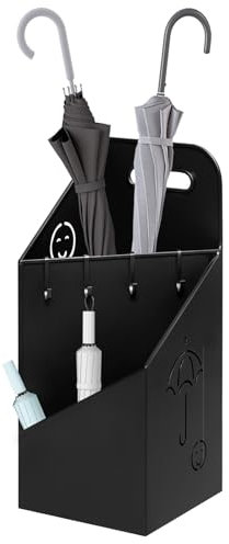 WOLTU Portaombrelli con 4 Ganci e 2 Aree Separate, in Metallo Antiruggine, con Design a Conca e Sorriso, per Corridoio, Ingresso, Nero