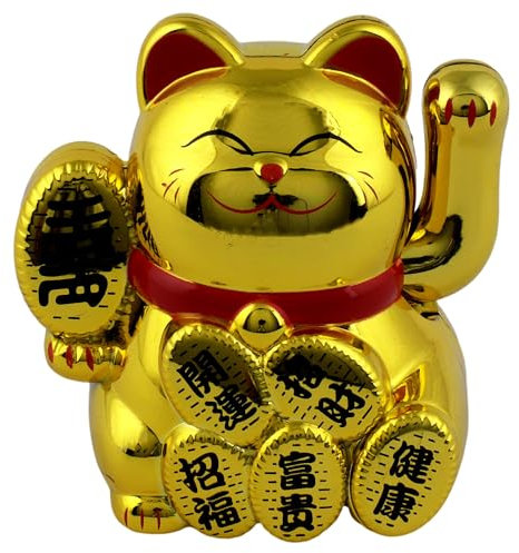 Freak Scene Glückskatze Mini Maneki-Neko Wohlstand Gold Solar 5cm Winkekatze Lucky cat