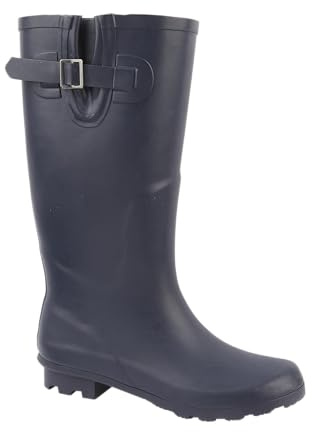 Urban Jacks Ladies Wide Calf Knee Length Rubber Wellington, Adjustable strap Sizes 4-8 (Navy, UK Footwear Size System, Adult, Women, Numeric, X-Wide, 5)
