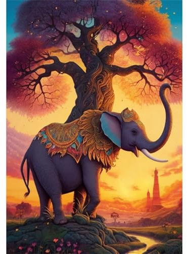TWYYDP Puzzle 520 Teile für Erwachsene Elefant Unter Dem Großen Baum Holzpuzzle Heimdekorationsmalerei