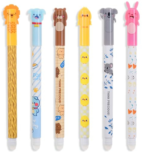 6Pack Gelstifte Radierbar-Schwarze Tinte Süßer Cartoon erasable pen Spitze- 0,5mm Minendurchmesser- Kugel am Ende zum Entfernen der Tinte, ohne das Blatt abzunutzen für Kinder Studenten Schule Büro