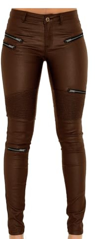 ZC8bdbd Schwarze Hose aus PU-Leder beschichtete Denim-Hose für Damen, sexy, enganliegend, dehnbar, Reiter-Leggings