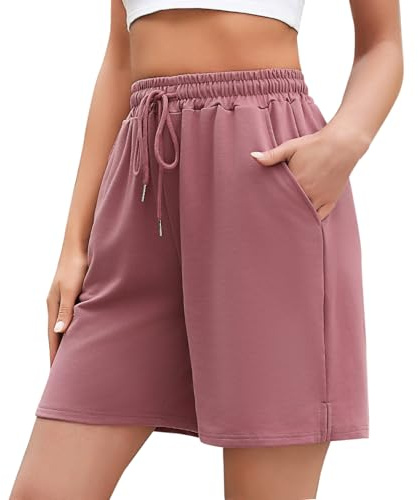 Jezonga Shorts Sport Femme Été Pantalon Court en Coton Taille Haute Short de Sport Jogging avec Poche Profonde Casual Décontracté Mode Plage Lounge Gym Fitness Course à Pied,Rose Pâle,L