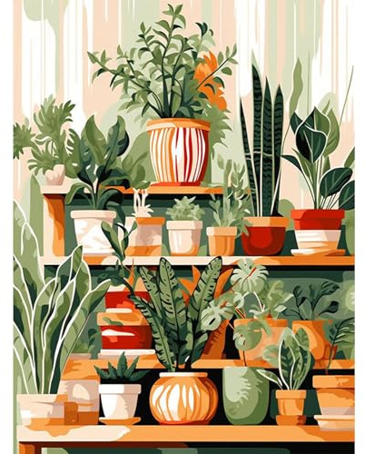 HEIBAGO Paysage Peinture par numéros pour Adultes, Kit de Peinture à l'huile sur Toile par numéro pour Débutants, Peinture à l'huile DIY Verdure pour la Décoration de la Maison,30X40cm