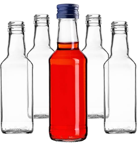 KADAX 10 botellas de vidrio para rellenar, 200 ml, botellas vacías con tapón de rosca, para licores, aguardientes (azul)