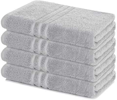 Lavea® Set med 4 Badhanddukar 70x140 cm 100% Bomull – Mjuka och Absorberande – Perfekta som Stora Badhanddukar, Badlakan eller Handdukar – Silver